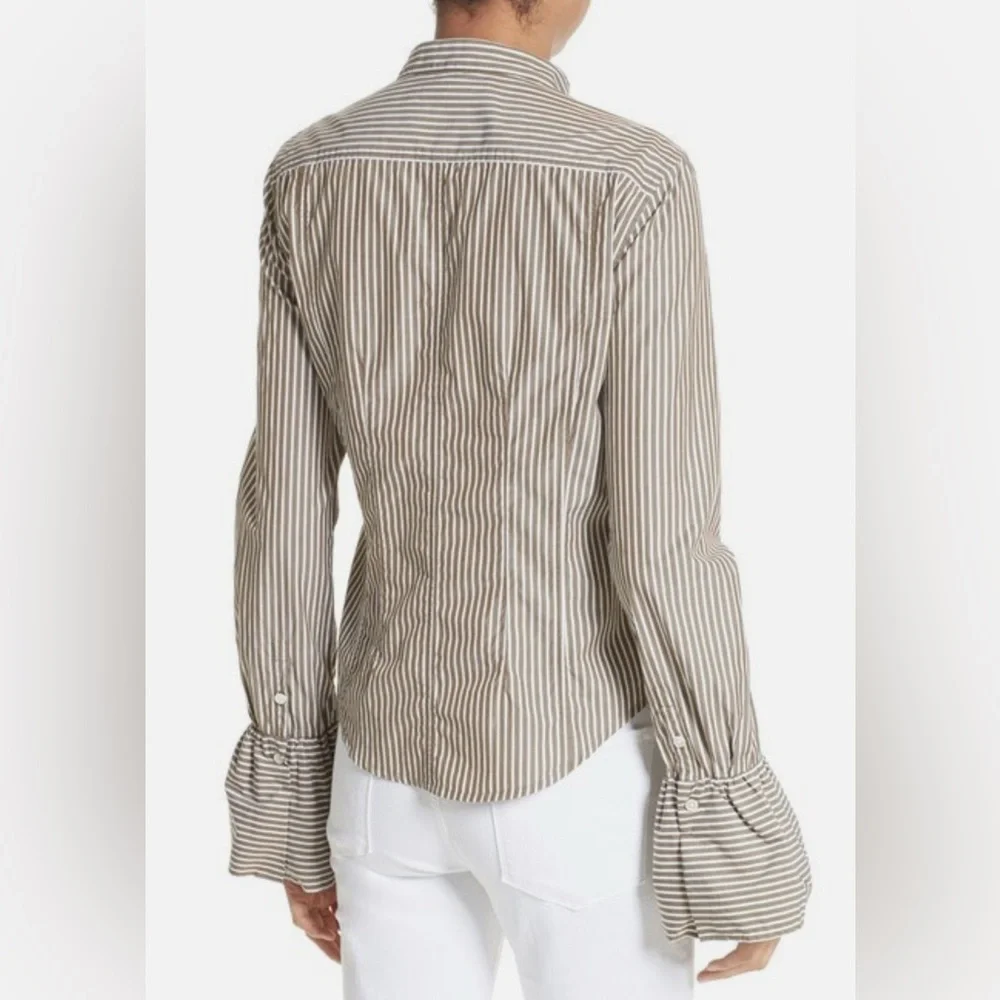 Frame Sage Green Bell Sleeved Striped Poplin Shirt - Picture 2 of 8
